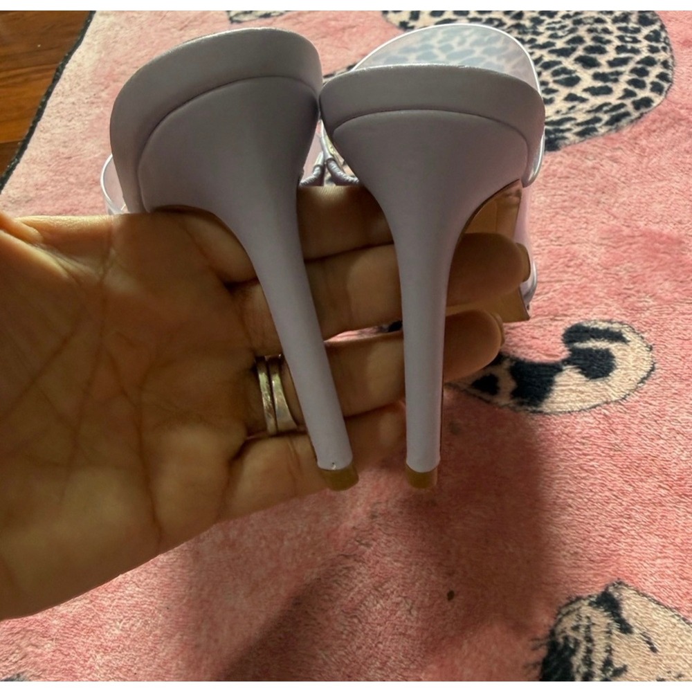 BCBGeneration  Lavender‎ Pointed Toe Mules Clear Strap Rhinestone Heels Size 6.5 - Picture 4 of 6